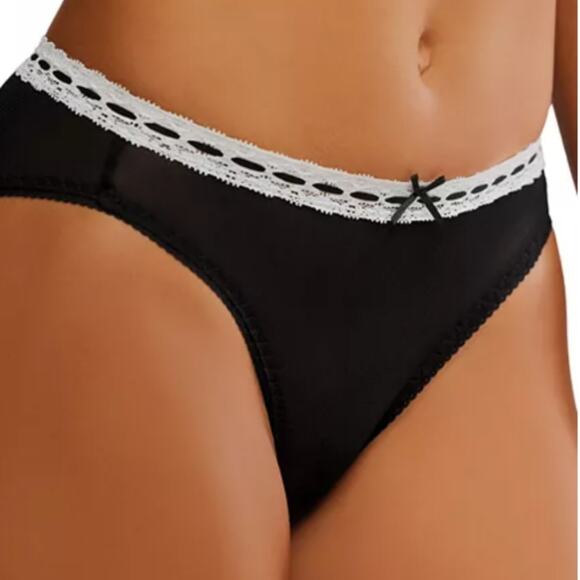 Free People Intimately FP NEW So Sweet Black w/White Lace Trim Bikini Brief M - Picture 1 of 13